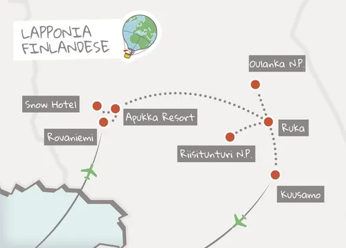mappa itinerario Lapponia Finlandese